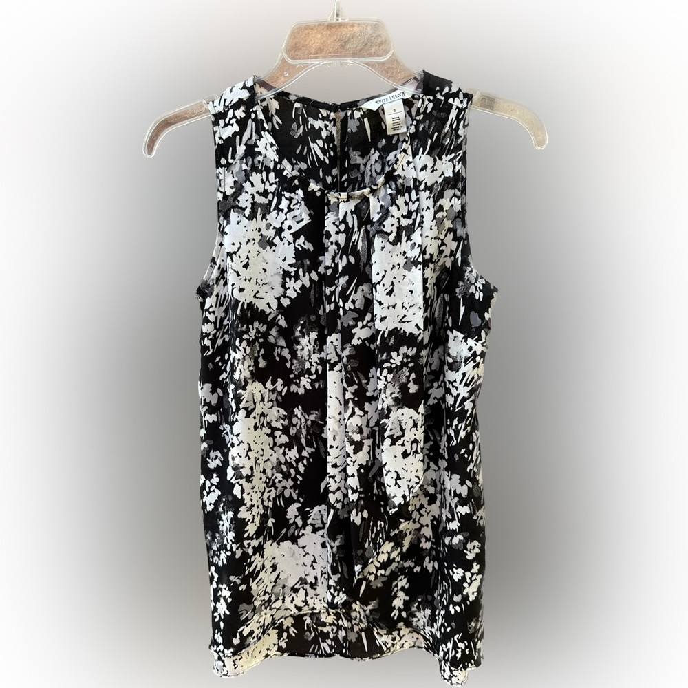 WHITE HOUSE BLACK MARKET Asymmetrical Sleeveless Top Black & White Print Size 0